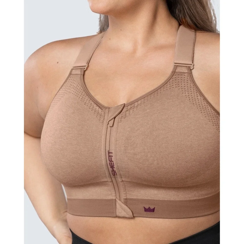 SHEFIT 2 Luxe Low Support Sports Bra Heathered Tan Comfort Fit Activewear